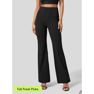 Halara Flex High Waisted Back Side Pocket Slight Flare Work Pants Black S Tall